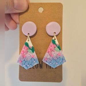 Willow May Purple White Floral Clay Earrings with Pastel Colors